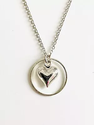 Silver Karma Circle With Inset Heart Pendent Necklace • £1.65