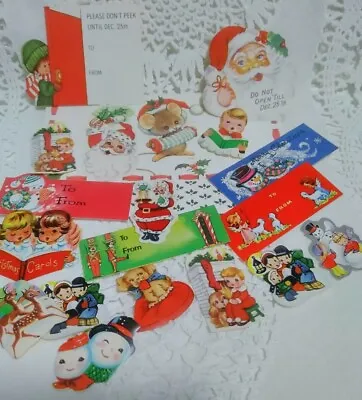 $13.95 • Buy 20 Vintage Christmas Gift Tags Note Seals Snowmen Mouse Children