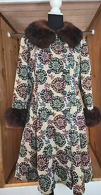Middlebrooke Vintage 60's Tapestry Brocade Fur Trimmed Womens Long Jacket Sz M/L • $249