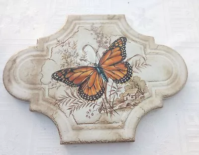 Vintage Butterfly Ceramic Tile  Hang  Picture Plaque   6x8 Inch   Italy • £10