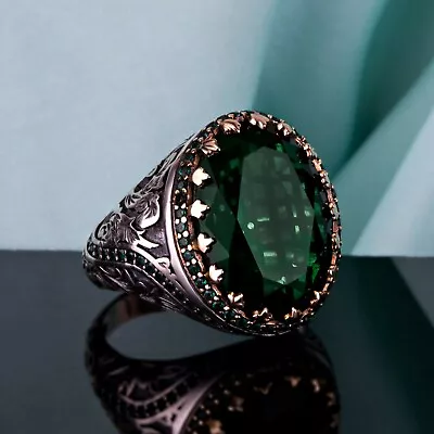 925 Sterling Silver Turkish Handmade Jewelry Emerald Men's Ring  • $56