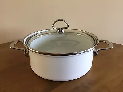 Vintage CHANTAL White Enamel Sauce Pan Pot With Lid 9”x 3 3/4” Excellent • $40