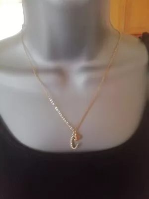 Ladies Disney Gold Tone Necklace With C Rhinestone Charm & Minnie Mouse Charm  • £2