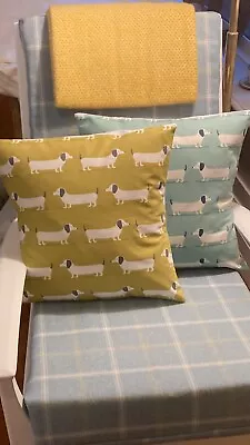 £8.50 • Buy Ochre /Duck Egg Sausage Dachshund Dog  Double Sided Cushion Cover 17”x17”