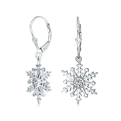 Christmas Snowflake Star Drop Lever Back Earrings .925 Sterling Silver • $36.99