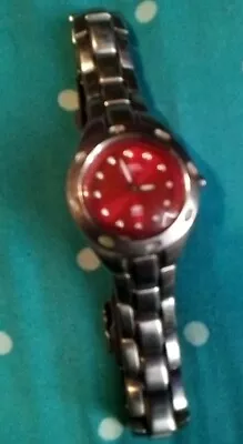 Fossil Blue Watch Men 40mm Silver Tone Red Dial 100M Stainless NeedsBattery 6.5  • $16.50