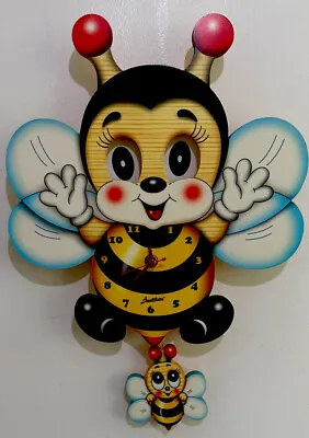 Wooden BARTOLUCCI ‘Bee Clock With Pendulum Moving Eyes’ NEW Hand Finished • $37.29