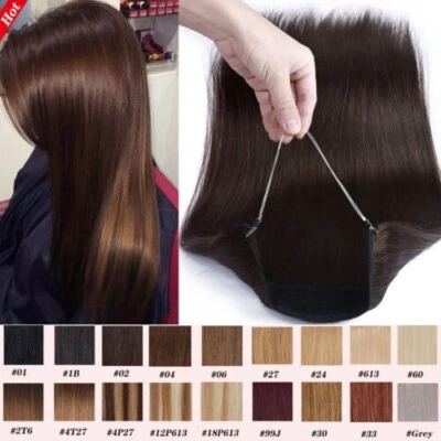 $19.79 • Buy Wire Hair Extensions 100% Remy Human Hair Thick Hidden One Piece Headband Weft