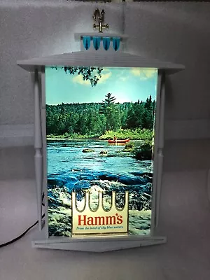 Vintage Hamm's Beer Lighted Sign With River Canoe & Waterfall Scene  • $225