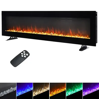 Electric Fireplace LED Flame Fire Heater 50  60  Wall Hung/Freestand With Remote • £169.95