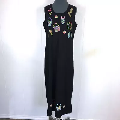 Michael Simon Maxi Dress L Black Cotton Long 40x50 • $14.70