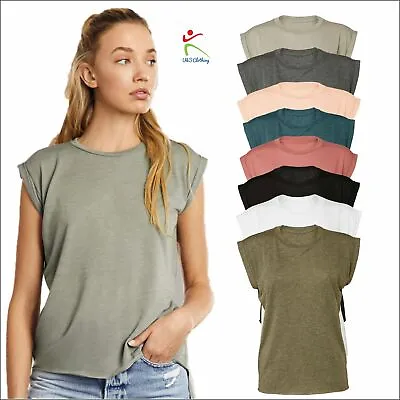 Bella+Canvas Ladies Flowy Muscle T-Shirt Loose Rolled Cuff Tee Casual Tank T TOP • £9.67