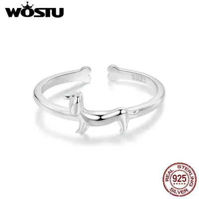 WOSTU Real 925 Silver Exquisite Dachshund Open Ring Fashion Women Gifts Jewelry • $8.54