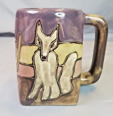 Design By Mara Desert Fox Coyote Wolf Mug Pottery Mexico 12 Oz Square Bottom • $23.95