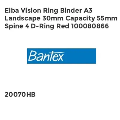 Bantex Elba Vision Ring Binder A3 Landscape 30mm Capacity 55mm Spine 4 D-Ring Re • £23.60