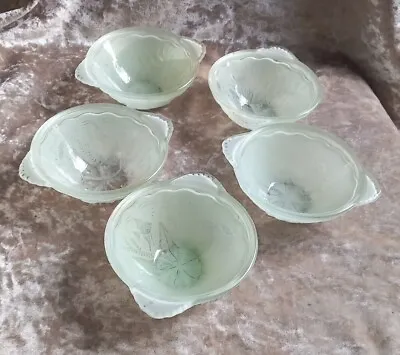5 X Walther & Sohne Fish & Seaweed Green Glass Fruit Bowls Art Deco Germany  • £40