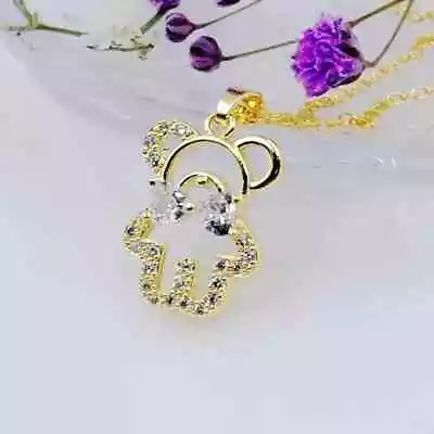 Moissanite 1.60Ct Heart Cut Cute Bowknot Bear Pendant 14K Yellow Gold Plated 18  • $97.79