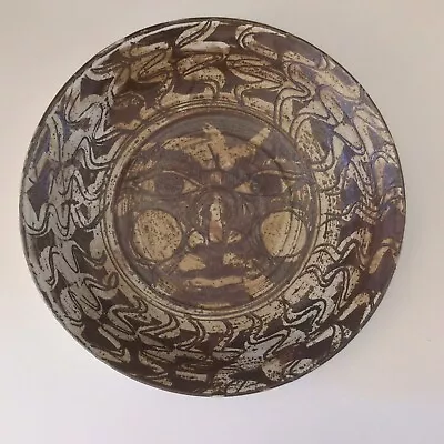 $225 • Buy Mid Century Studio Pottery Handmade Wheel Thrown Stoneware Wide Low Bowl Signed