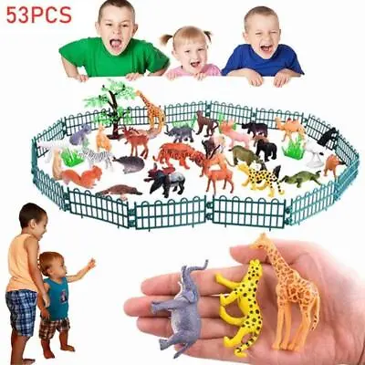 Wild Animals Zoo Safari Farm Children Gift 53Pcs Animal Figures Toy Kids U3T4 • £8.11