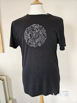 PRETTY GREEN Paisley Logo Short Sleeve T-Shirt M Black & Grey Floral Tee Indie • £14.99