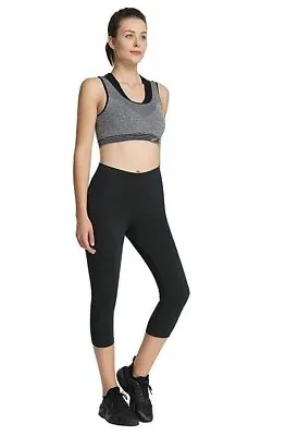 Women 3/4 Leggings Soft Cotton Material Sports Gym Yoga Black Medium • £9.99