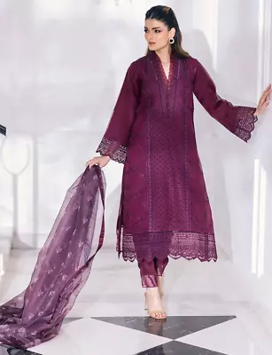 Pakistani Designer Organza Suit With Printed Dupatta Unstitched Shalwar Kameez • £22.99