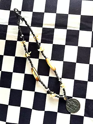 Sterling Silver St. Christopher Snake Vertebrae Bovine Bone Macrame Necklace • $95