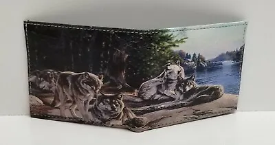 Wolf Pack Print On Handcrafted Wallet BI-Fold Men's Vegan Leather • $14.99