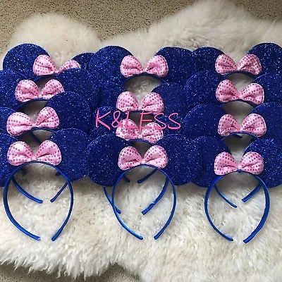 Minnie Mickey Mouse Ear Headband 12pc Shiny BLUE Pink Birthday Party Costume DIY • $14.90