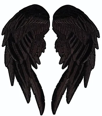 Midnight Black Angel Wing Patches 14  | Large Realistic Wings Embroidered Patch • $26.99