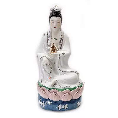 Chinese Porcelain Quan Yin On Lotus Statue 12.5  Mid-Century 1960's Mid Century • $66.75