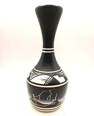 Cedar Mesa Navajo Desert Storm Monument Valley Painted And Etched Bud Vase Signe • $20