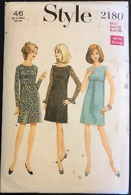 Vintage Sewing Pattern Style 2180 60s Empire Line Simple Dress Cut Sz 16 38  • £3