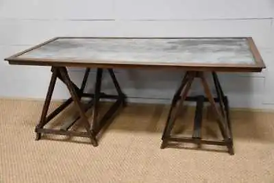Antique French Industrial Drafting Table Sawbuck Saw Horses • $3800