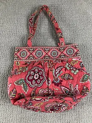 Vera Bradley Carnaby Red Floral Paisley M Toggle Tote Bag Purse • $15