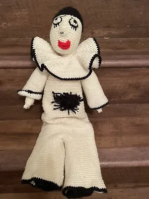 Mime Clown/Doll/Toy/ Crochet Doll 11” Long 6” Wide Crocheted 30 Years Ago RARE • $23