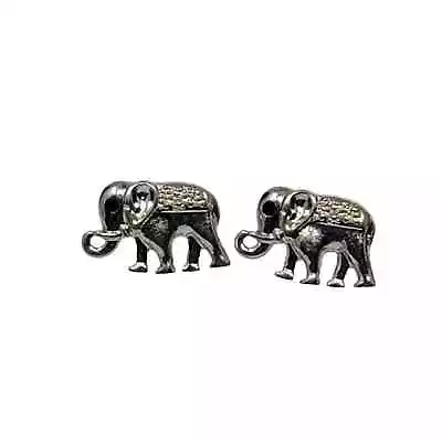 Elephant Stud Earrings Silvertone Trunk Up Aurora Borealis Rhinestones Pierced • $9.99