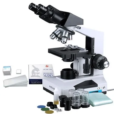 AmScope 1600x Pro Biological Binocular Compound Microscope 3D W/Slides & Slips • $330.99