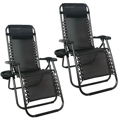 £72.95 • Buy 2x Zero Gravity Chair Reclining Sun Lounger Outdoor Garden Folding Adjustable
