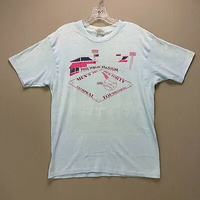 Vintage 80s 1988 Softball T-Shirt Mens L 40 Double Sided Funny USA S/S • $26.37