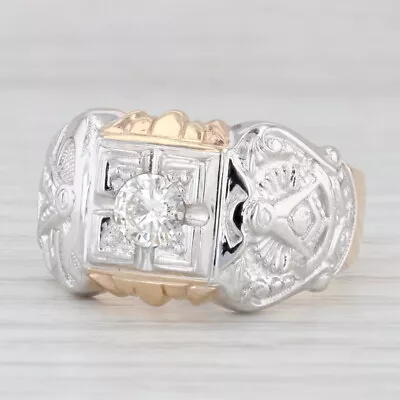 0.57ct Diamond Past Master Ring 14k Gold Size 11.5 Masonic Signet Square Compass • $2249.99