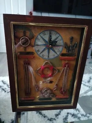 SHADOWBOX NAUTICAL 3D SHIP BOAT SAILOR KNOTS DISPLAY CABINET WITH CLOCK Working  • £34.99