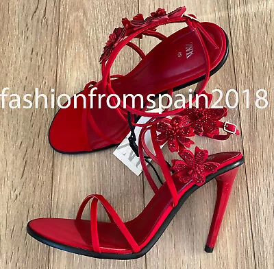 Zara New Woman High-heel Floral Sandals Red 36-41 3302/310 • $114.99