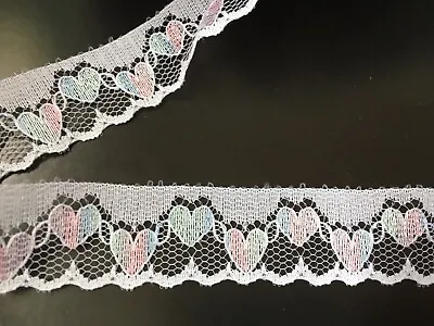 HEART LACE TRIM 1  25mm Wide Nylon White Lacy Trimming MULTI COLOURED Rainbow • £2.99