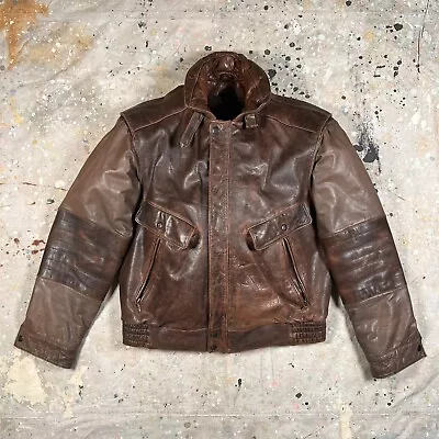 Vintage 1980s Mirage Brown Leather Aviation Bomber / Flight Jacket Size 40 Med. • $75