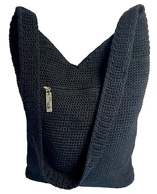 The Sak Black Macrame Hobo Shoulder Bag Boho Purse • $24