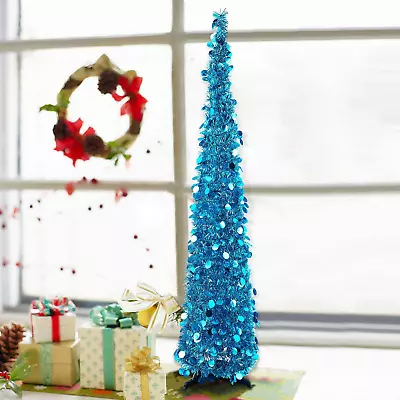 Christmas Tree 5Ft Collapsible Pop Up Christmas Tree Blue Tinsel Coastal Christ • $50.39