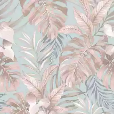 Muriva Teeva Jungle Leaf Duck Egg/Blush Wallpaper 183502 • £10.69