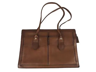 Tucky Unisex Adults Brown Leather Outer Pockets Shoulder Strap Document Bag Sz M • $24.99