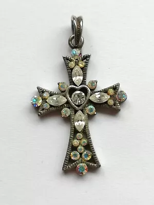 Vintage Jewelled Cross Necklace Pendant 90’s Retro Gothic. • £9.99